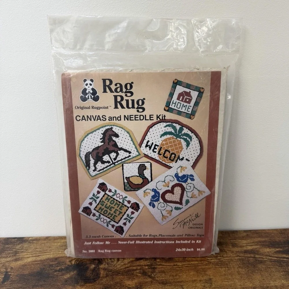 Vintage Rugpoint Rag Rug Kit Heart Birds Distelfink Suzanne McNeill Canvas New
